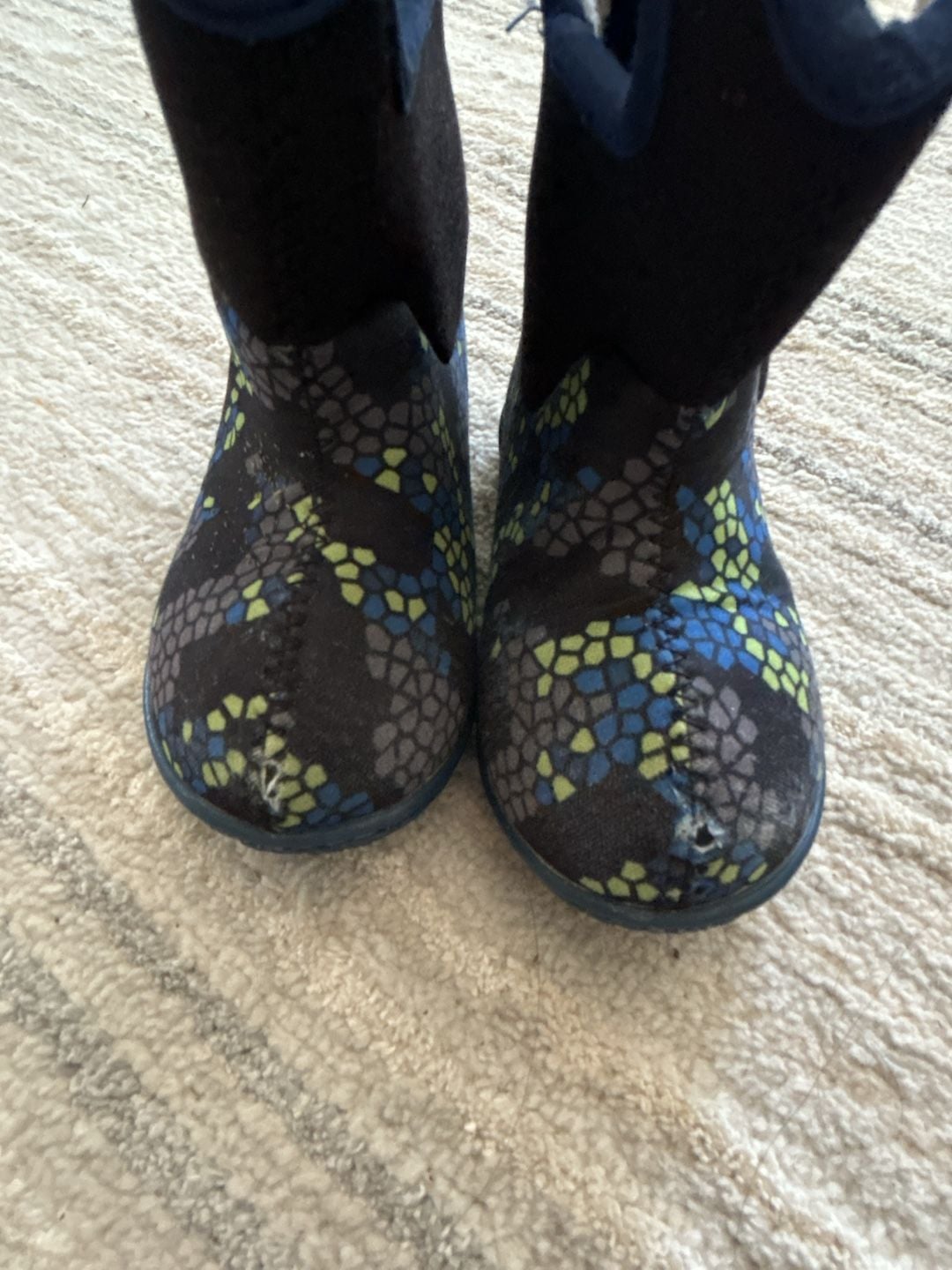 Bogs Waterproof Kids Insulated Winter Boots Blue/Green Pattern 2