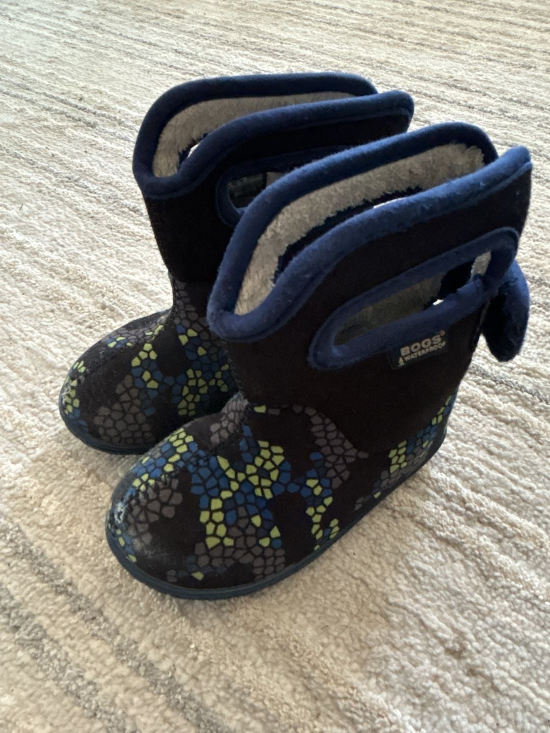Bogs Waterproof Kids Insulated Winter Boots Blue/Green Pattern 3