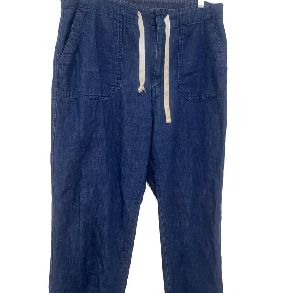 J.Crew Womens Size M Tie-Waist Denim Camp Pant Pine Wash Blue Straight Leg Jeans 3