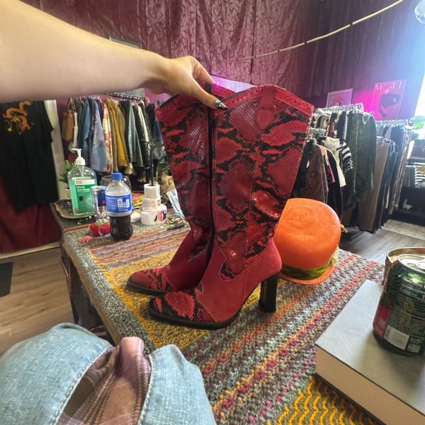 Miss Sixty Red Snake Print Knee High Boots Size 38