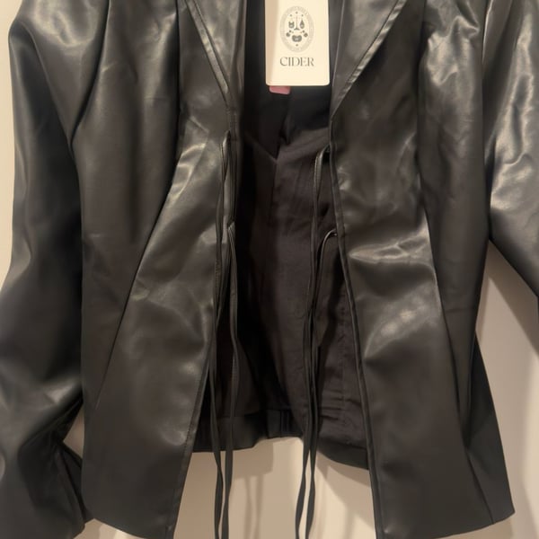 Cider Faux Leather Tie-Front Blazer Jacket