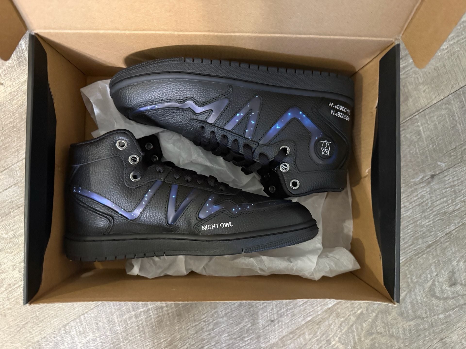Night Owl High Top Sneakers Black Leather 7