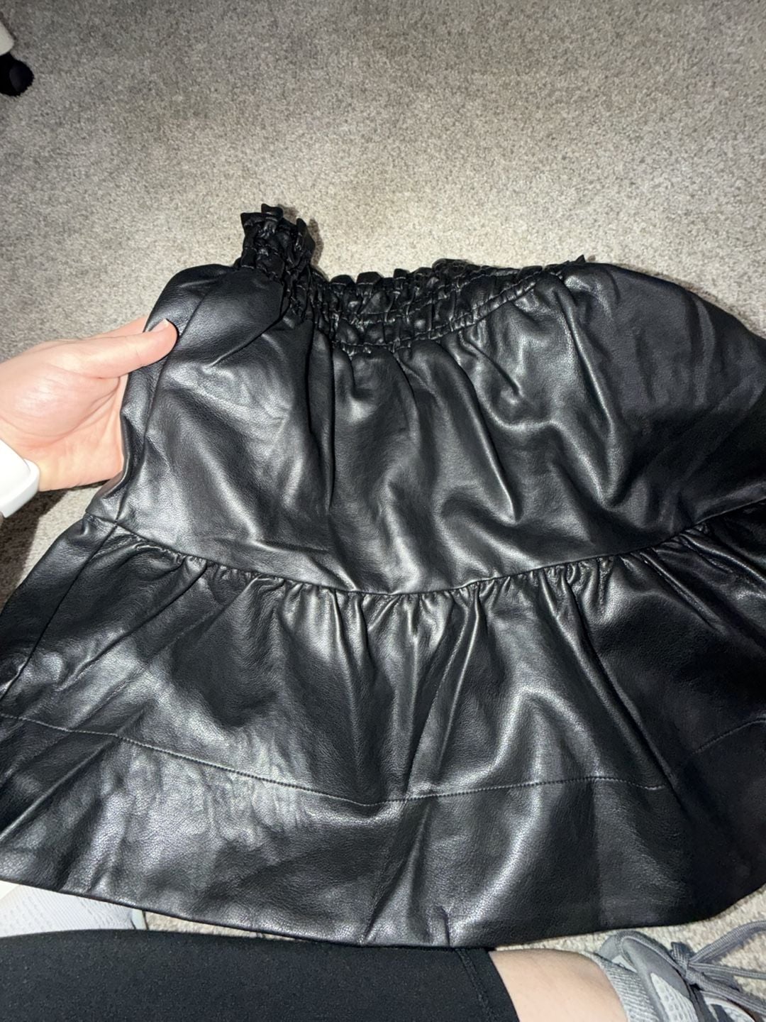 Anthropologie Faux Leather Ruffle Mini Skirt Black Size M 5