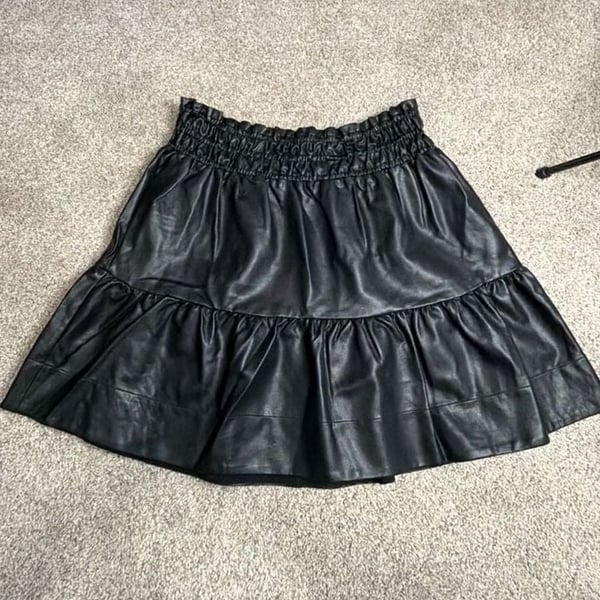 Anthropologie Faux Leather Ruffle Mini Skirt Black Size M