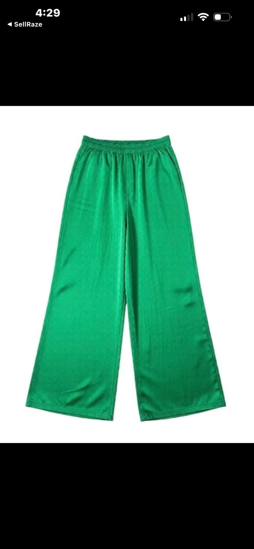 ZICH Green Satin Wide Leg Elastic Waist Pants Size 4 2