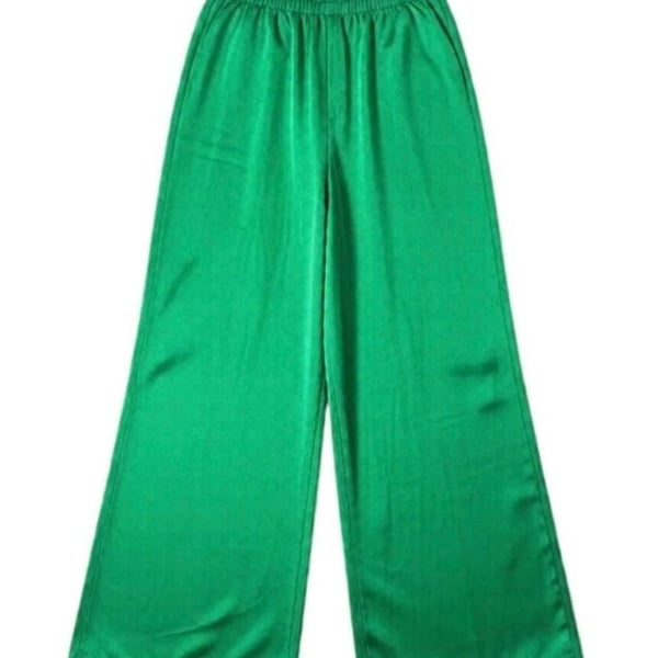 ZICH Green Satin Wide Leg Elastic Waist Pants Size 4