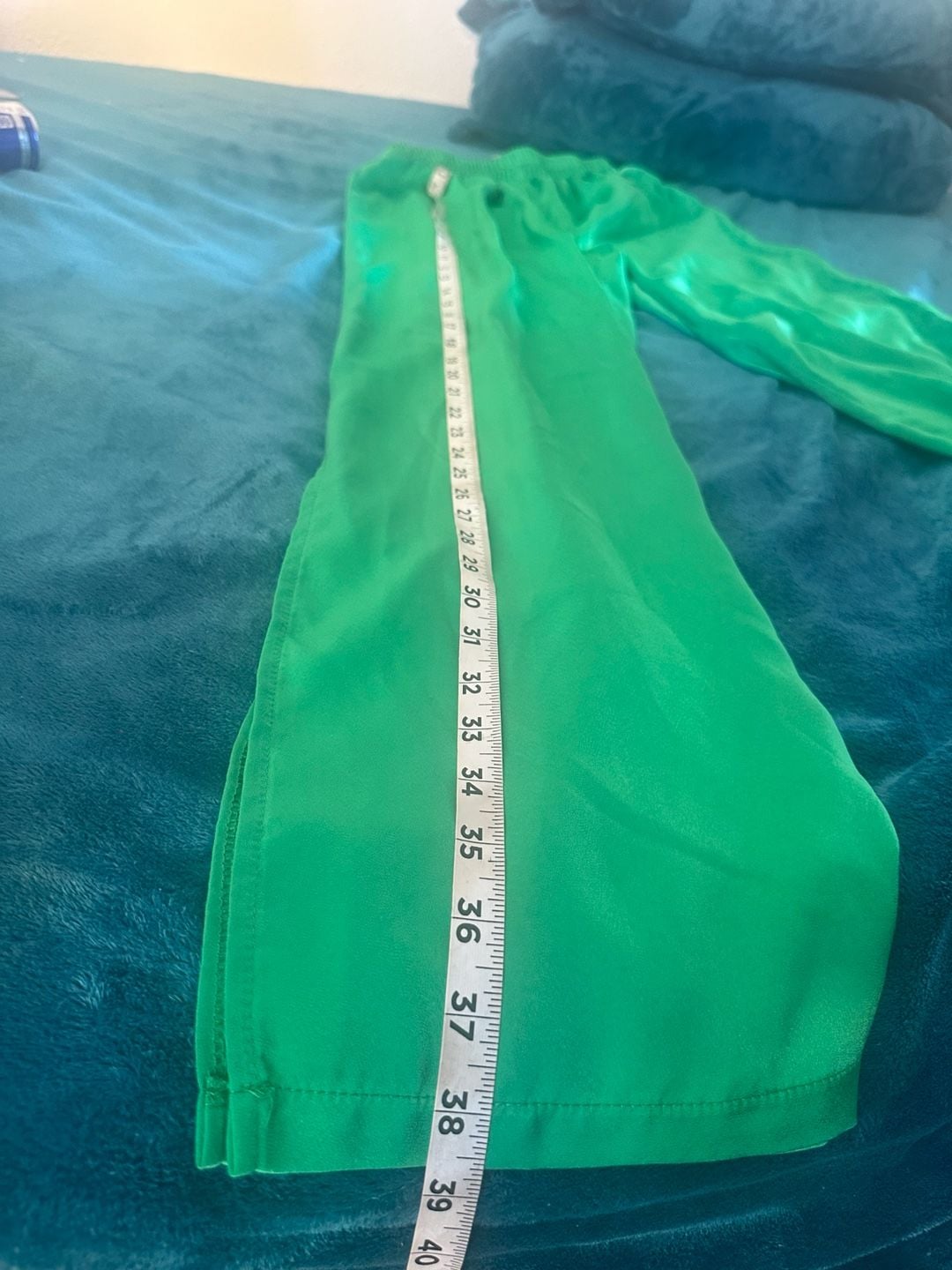 ZICH Green Satin Wide Leg Elastic Waist Pants Size 4 4