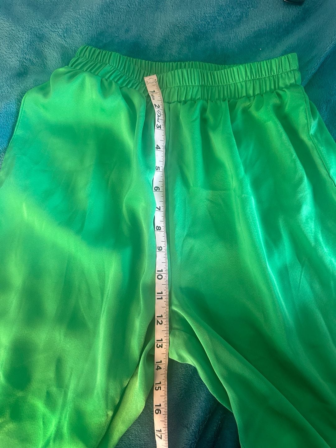 ZICH Green Satin Wide Leg Elastic Waist Pants Size 4 5
