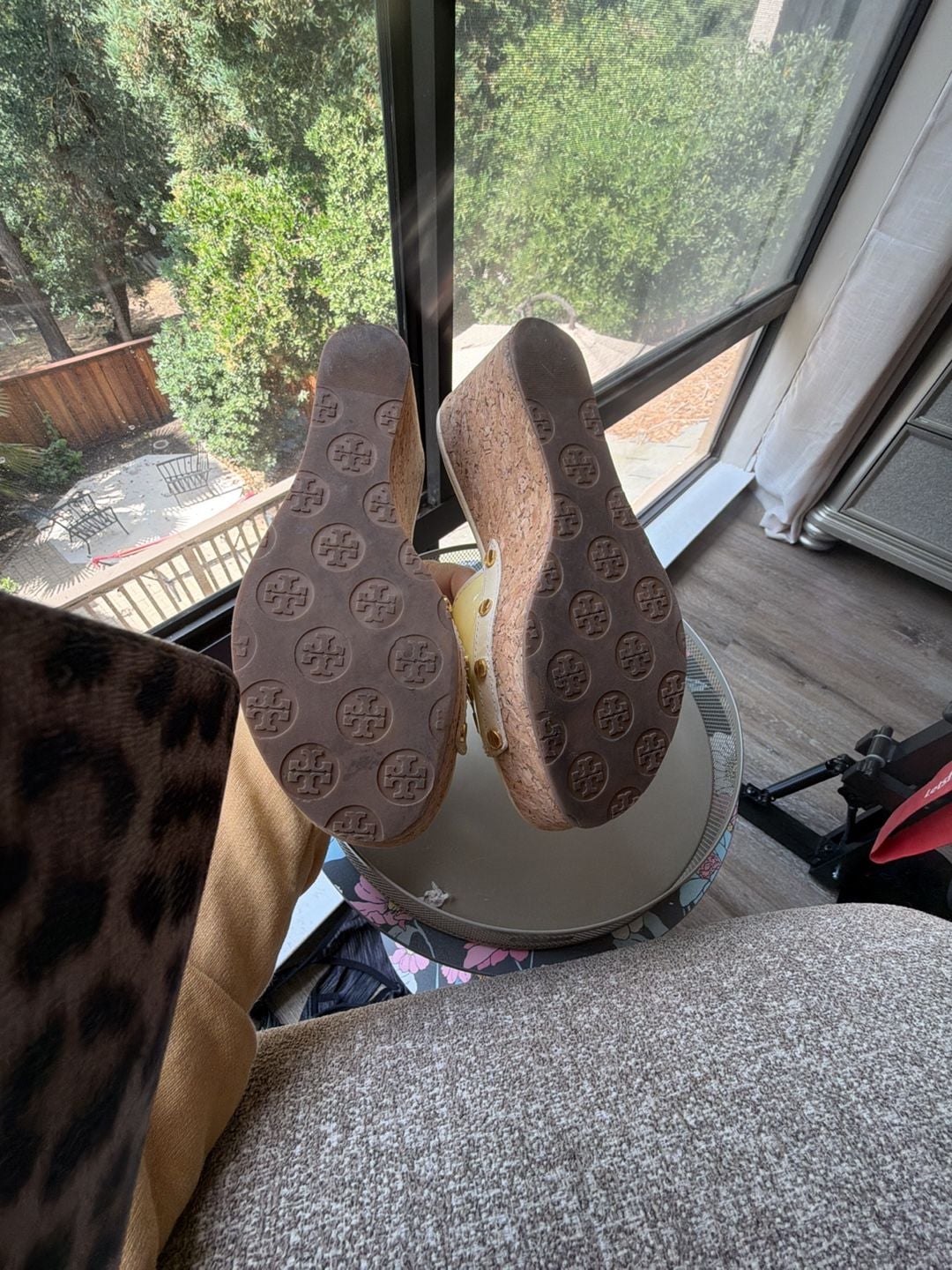 Tory Burch Yellow Patent Leather Logo Cork Wedge Sandals size 6M 7
