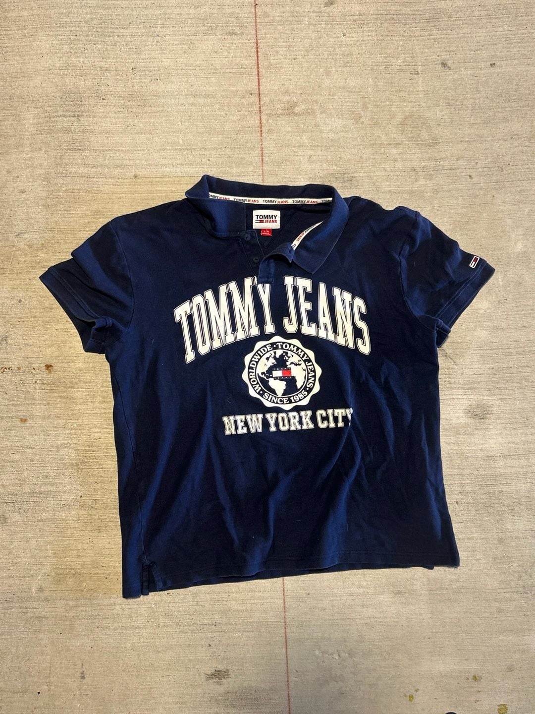 Y2K Tommy Jeans New York City Graphic Polo Shirt Navy Blue Size XL 2