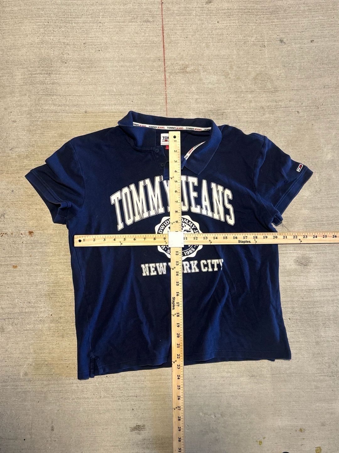 Y2K Tommy Jeans New York City Graphic Polo Shirt Navy Blue Size XL 5
