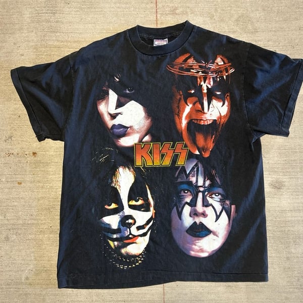 Vintage 90s KISS Band T-Shirt XL All Sport Proweight Double Sided Graphic