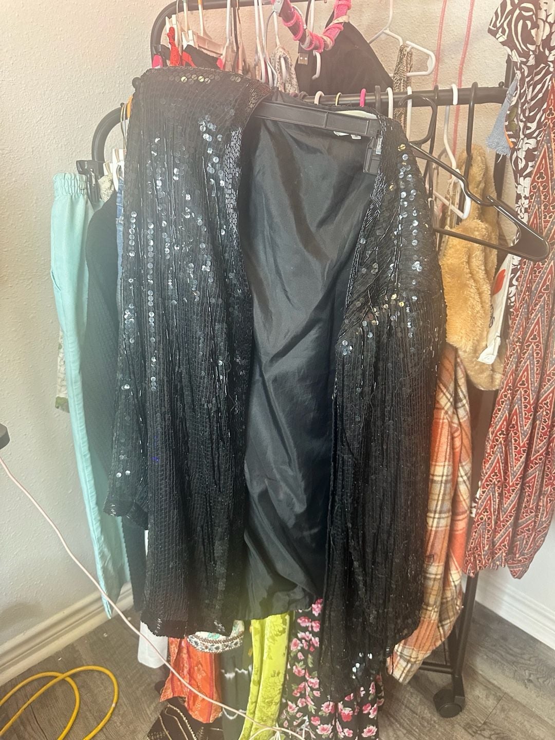 Cache Women's Black Sequin Beaded Silk Jacket Size L 4