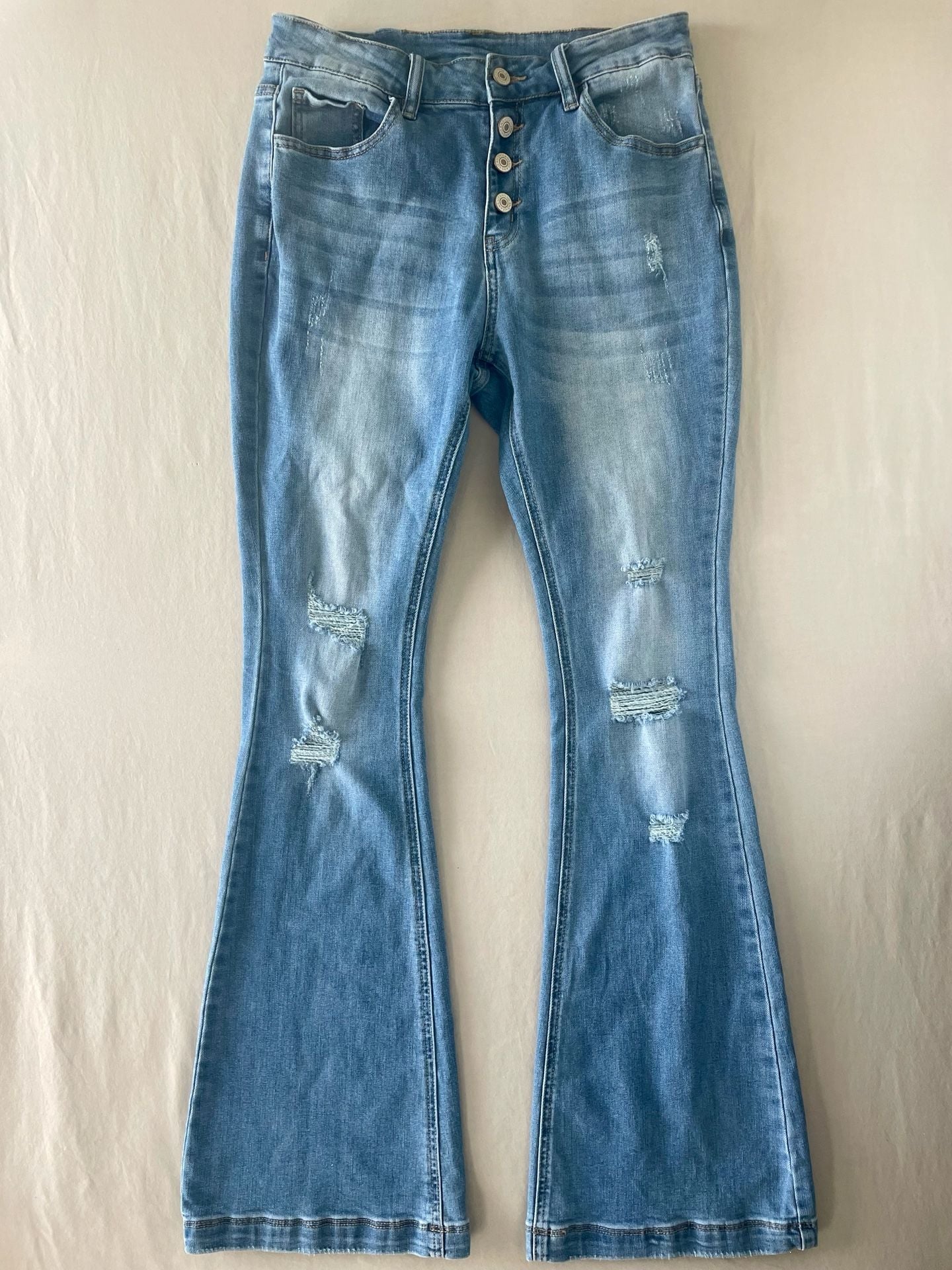 Distressed Women's Size M Button Fly Flare Jeans 2