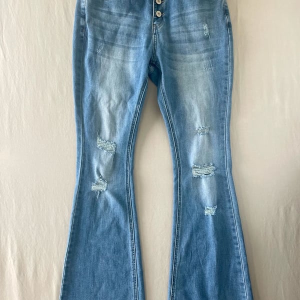 Distressed Women's Size M Button Fly Flare Jeans
