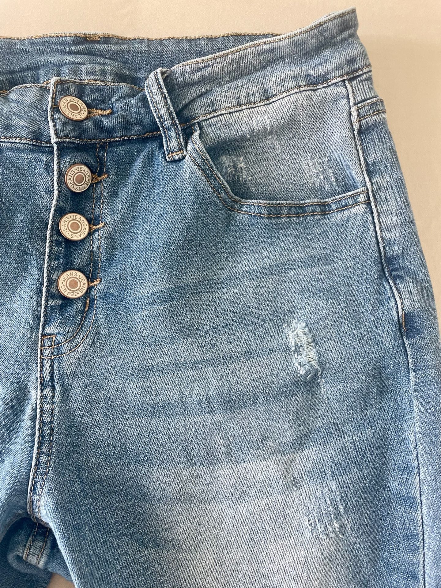 Distressed Women's Size M Button Fly Flare Jeans 5