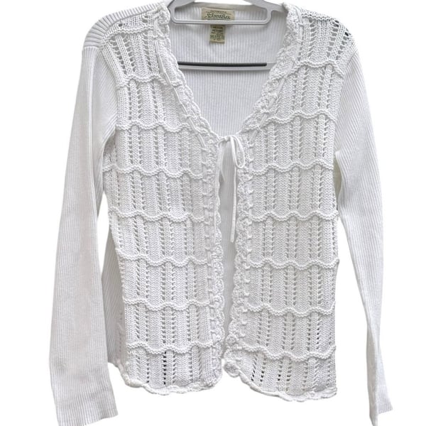 St. John's Bay Women's White Tie-Front Knit Cardigan Size Medium