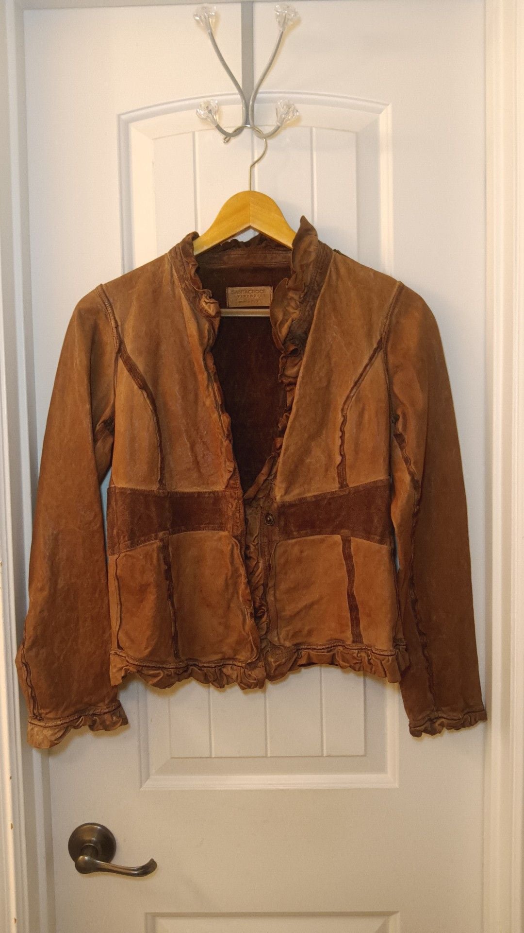 Santacroce Firenze Women's Italian Leather Ruffle Jacket Size M 2