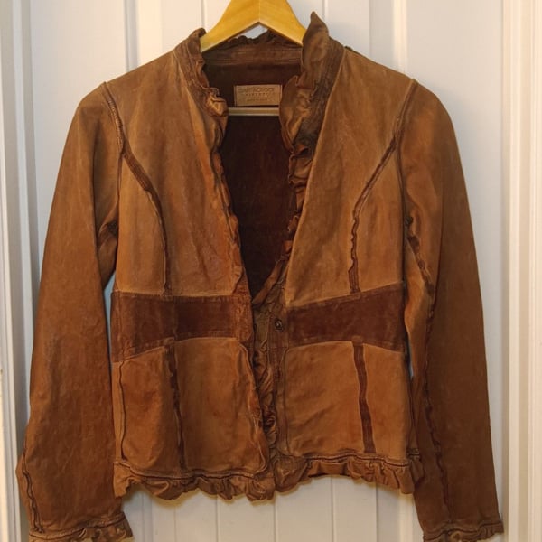 Santacroce Firenze Women's Italian Leather Ruffle Jacket Size M