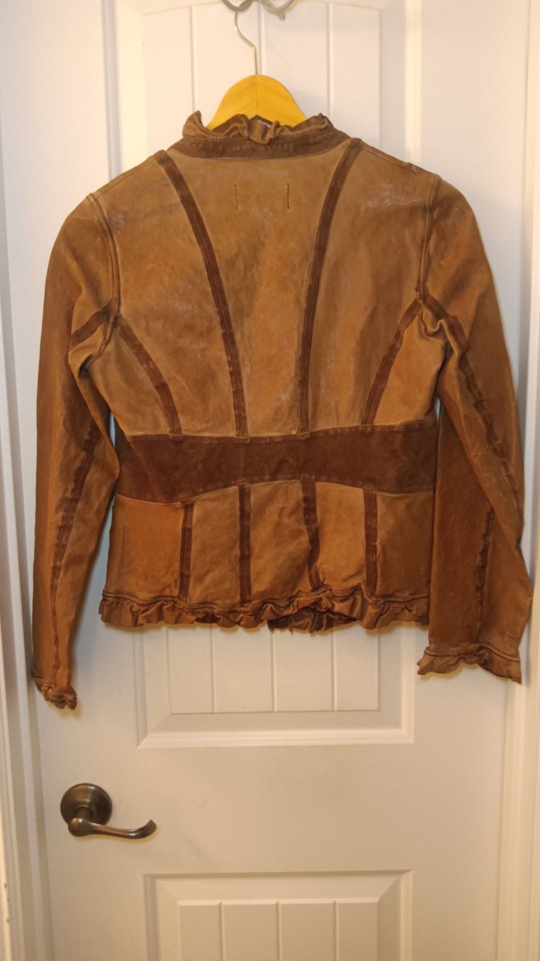 Santacroce Firenze Women's Italian Leather Ruffle Jacket Size M 3