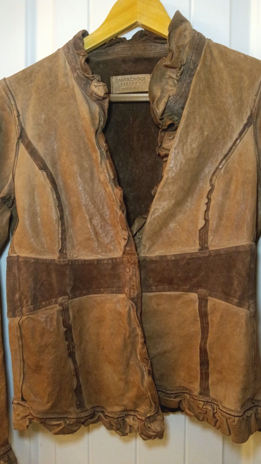 Santacroce Firenze Women's Italian Leather Ruffle Jacket Size M 4