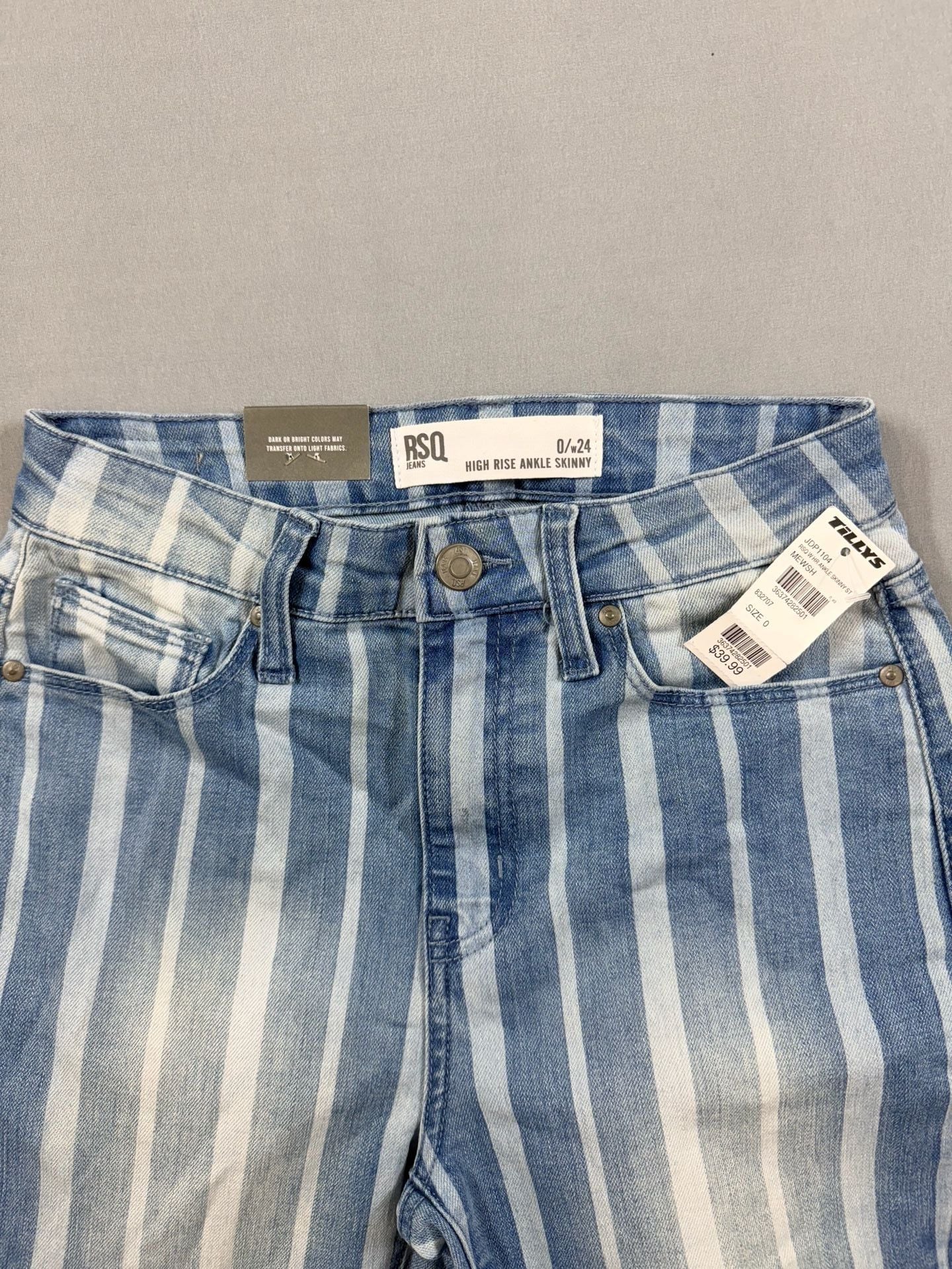 RSQ High Rise Ankle Skinny Jeans Striped Size 0/24 5