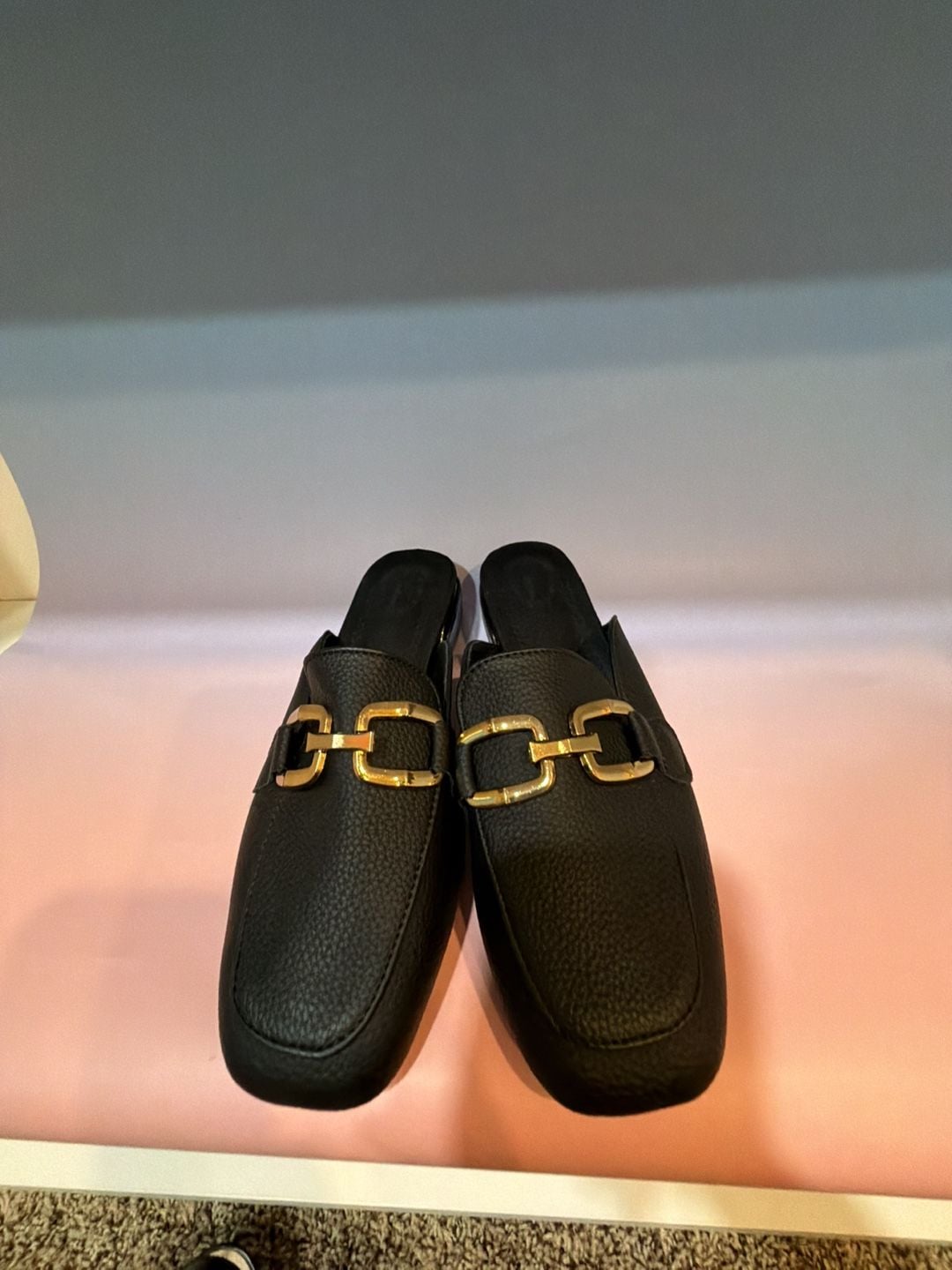Black Pebble Grain Gold Hardware Mule Loafers Size 36 2