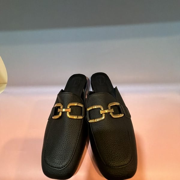 Black Pebble Grain Gold Hardware Mule Loafers Size 36