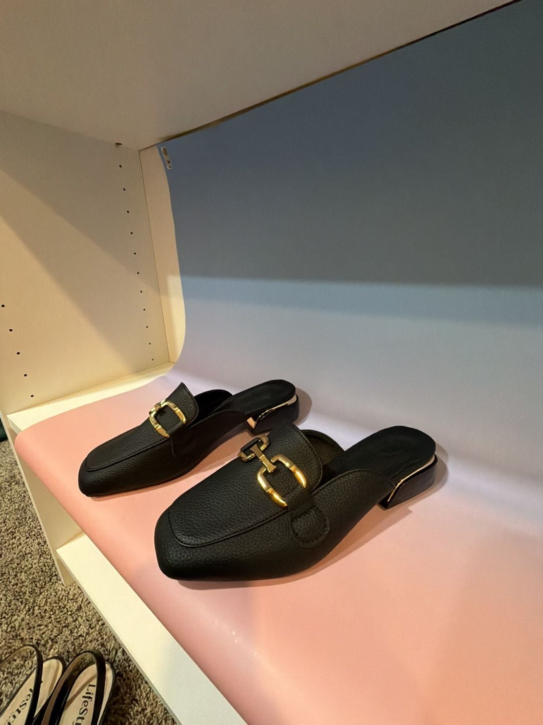 Black Pebble Grain Gold Hardware Mule Loafers Size 36 3