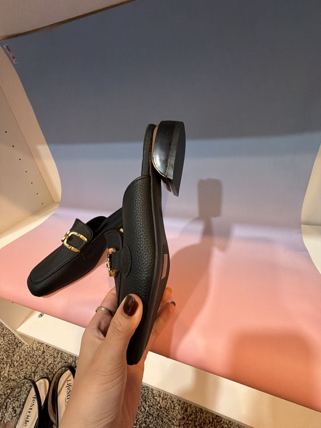 Black Pebble Grain Gold Hardware Mule Loafers Size 36 4