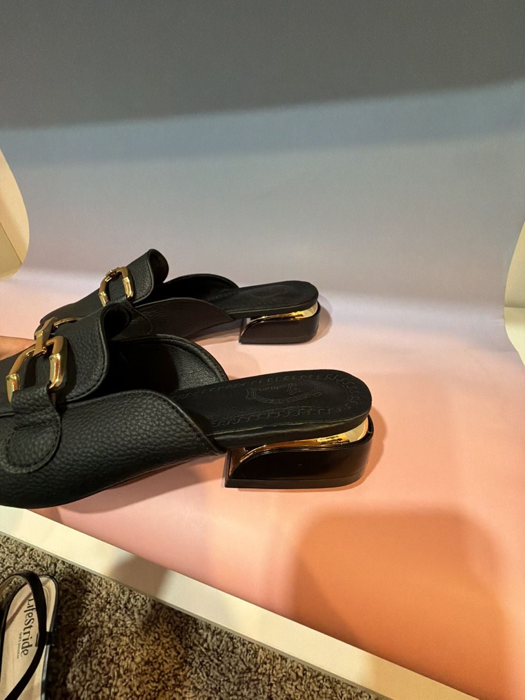 Black Pebble Grain Gold Hardware Mule Loafers Size 36 6