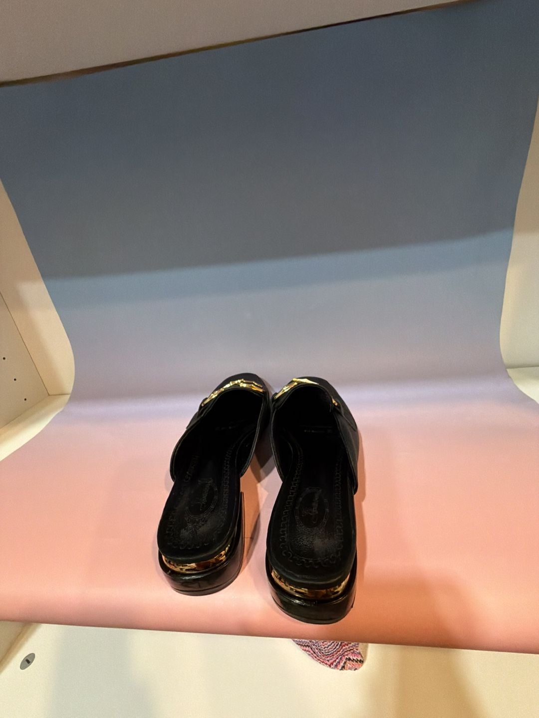 Black Pebble Grain Gold Hardware Mule Loafers Size 36 7
