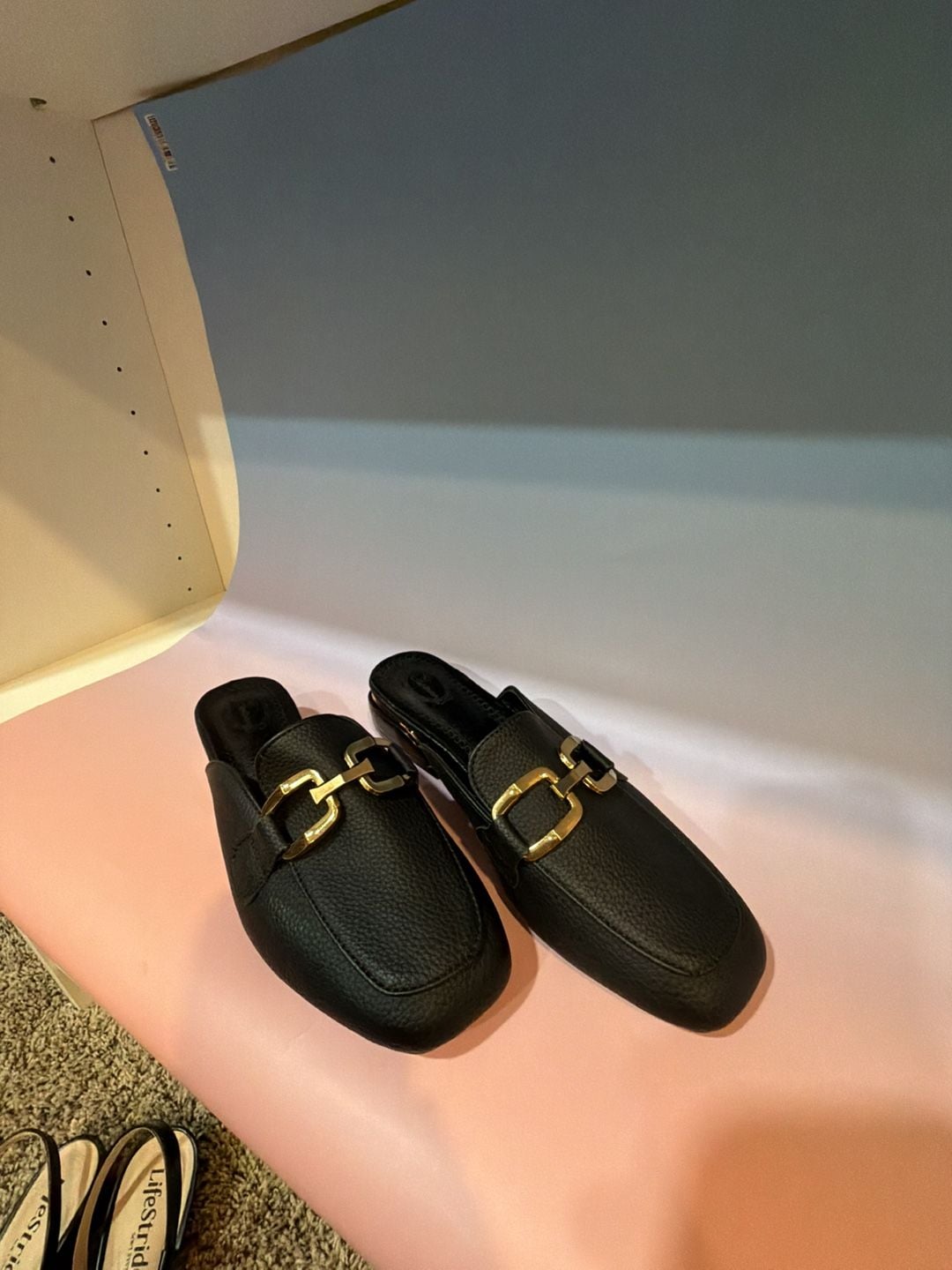 Black Pebble Grain Gold Hardware Mule Loafers Size 36 8