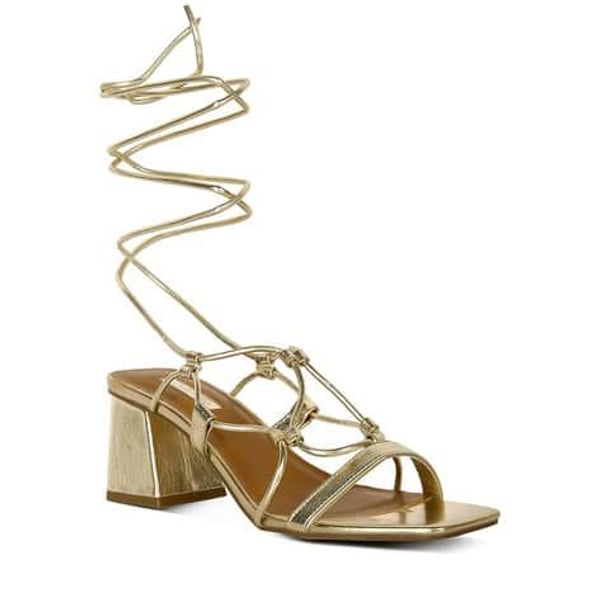 London Rag Gold Lace-Up Block Heel Sandals Size 9