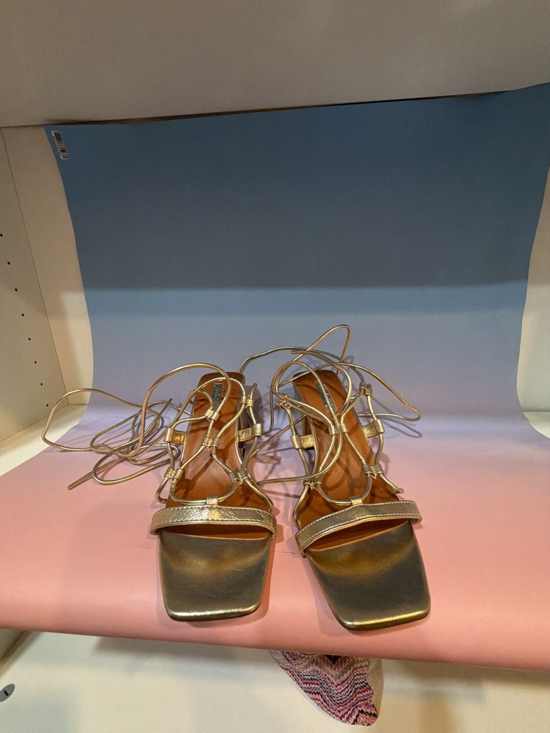 London Rag Gold Lace-Up Block Heel Sandals Size 9 7