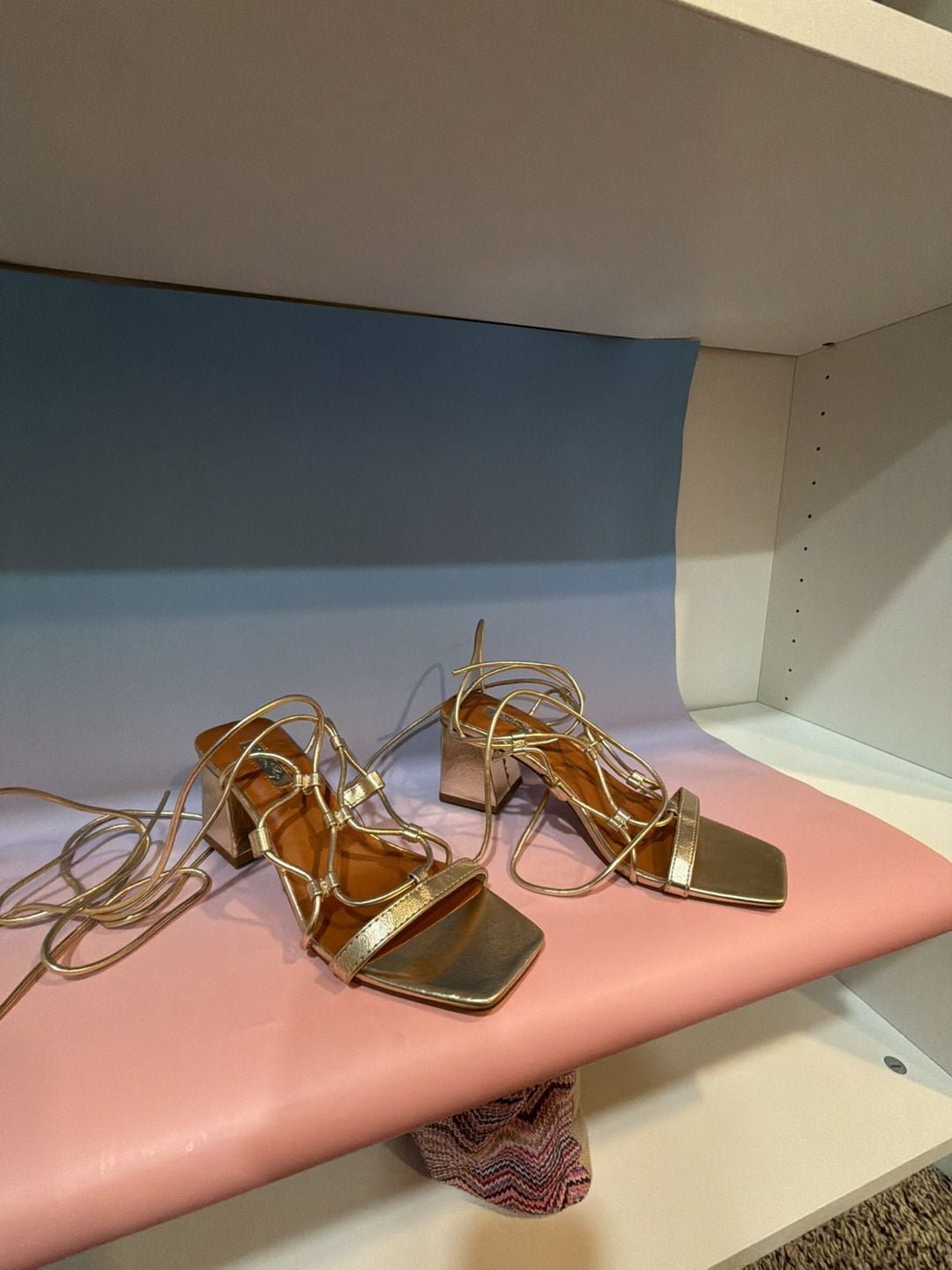 London Rag Gold Lace-Up Block Heel Sandals Size 9 8
