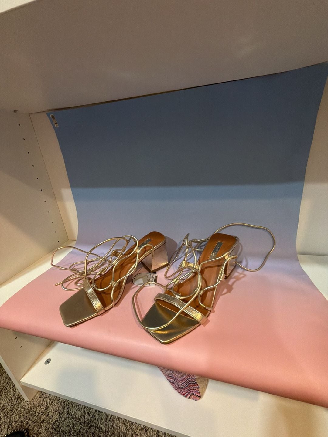 London Rag Gold Lace-Up Block Heel Sandals Size 9 10