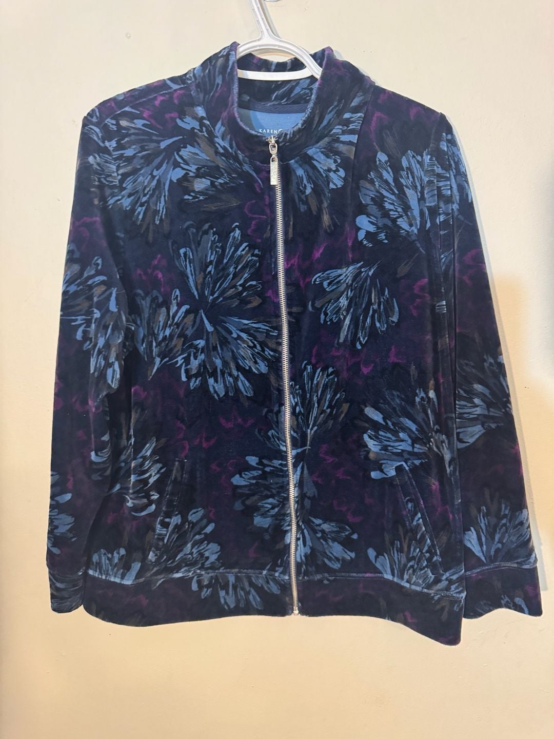 Karen Scott Sport Women's XL Floral Velour Full Zip Track Jacket 2