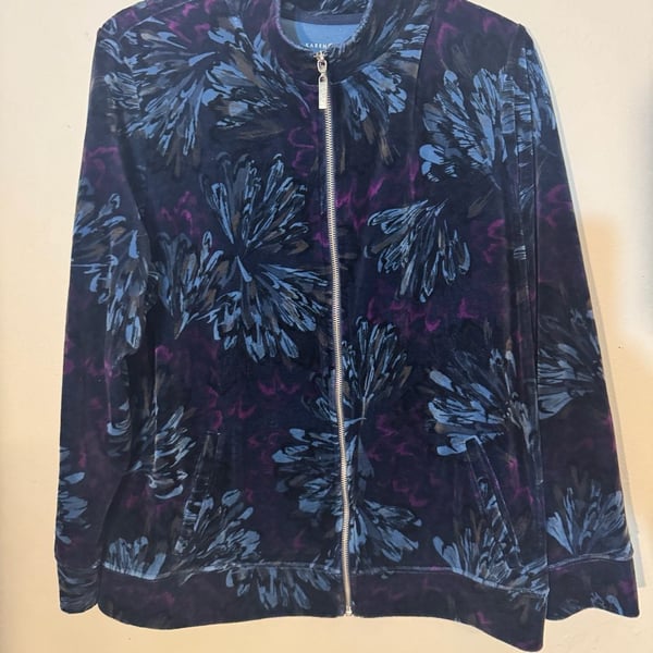 Karen Scott Sport Women's XL Floral Velour Full Zip Track Jacket