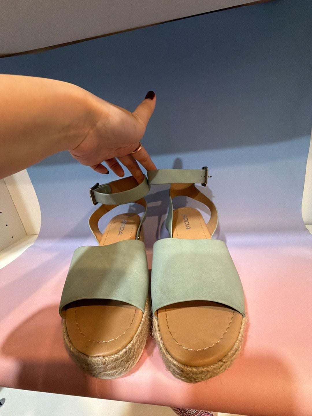 Soda Sage Green Faux Suede Ankle Strap Espadrille Platform Sandals 2