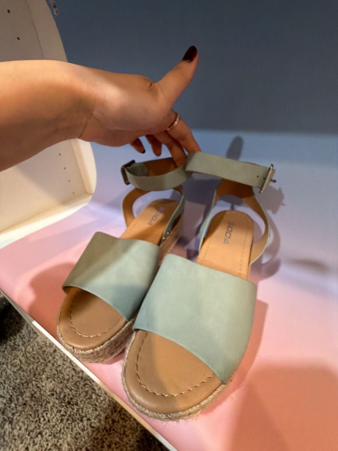 Soda Sage Green Faux Suede Ankle Strap Espadrille Platform Sandals 3