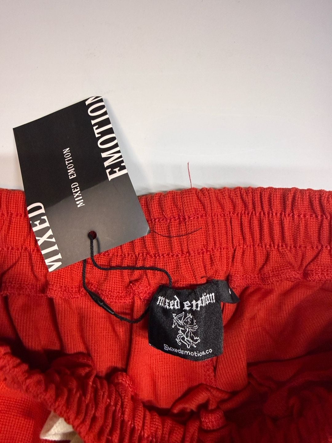 Mixed Emotion Waffle Knit Embroidered Shorts Red 3