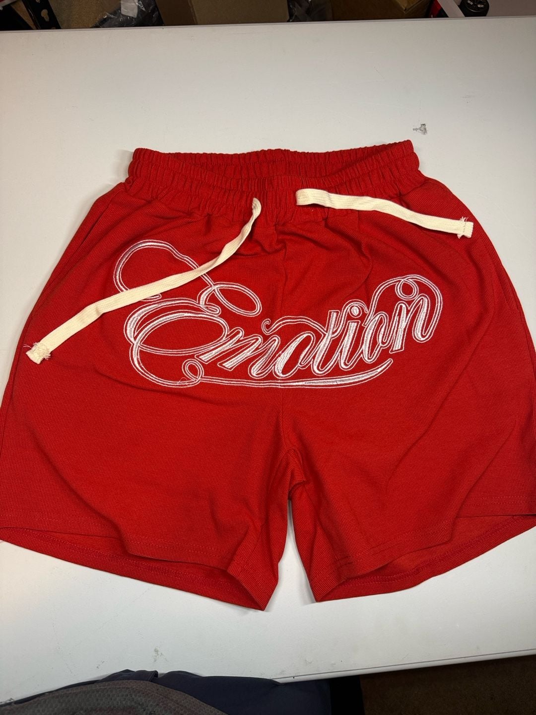 Mixed Emotion Waffle Knit Embroidered Shorts Red 2