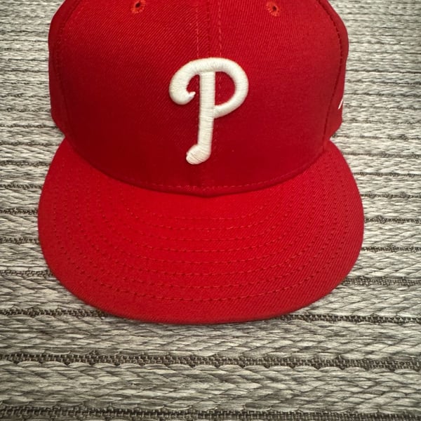 RED New Era Philadelphia Phillies 59FIFTY Fitted Hat Size 7 5/8