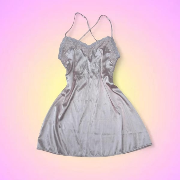 Vintage Lace Trim Satin Chemise Slip Dress Pink
