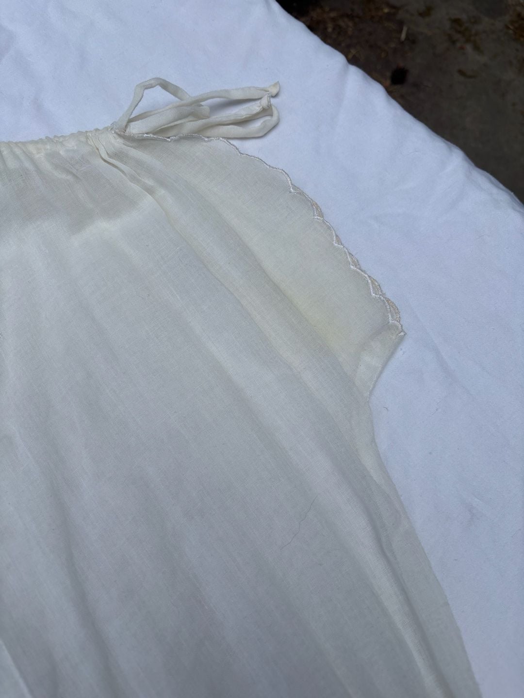 Vintage White Embroidered Peasant Dress with Tie Sleeves 7