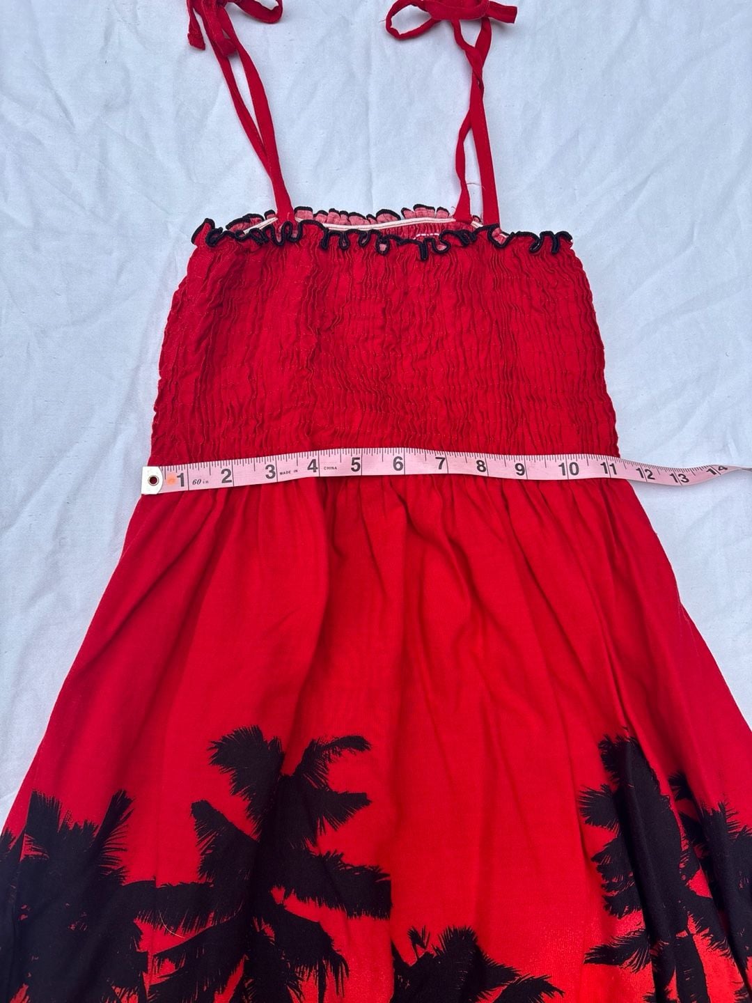 Vintage Tropical Sunset Palm Tree Print Smocked Sundress 5