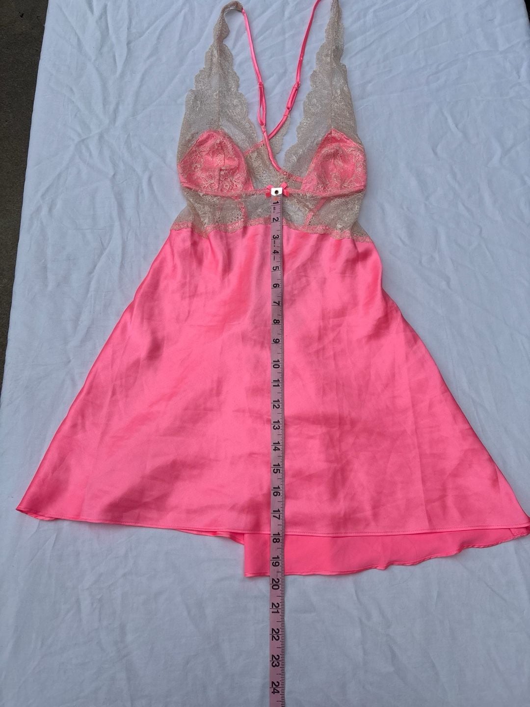 Victoria's Secret Lace Trim Satin Chemise Slip Dress Pink  7