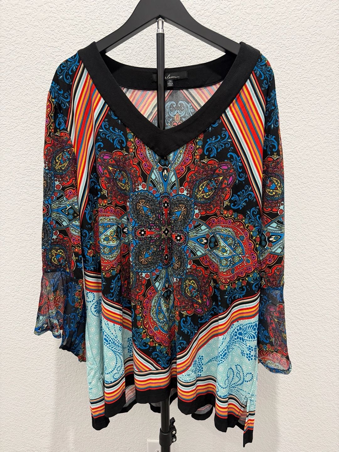 Caleesa Paisley Print V-Neck Tunic Top 2X 2