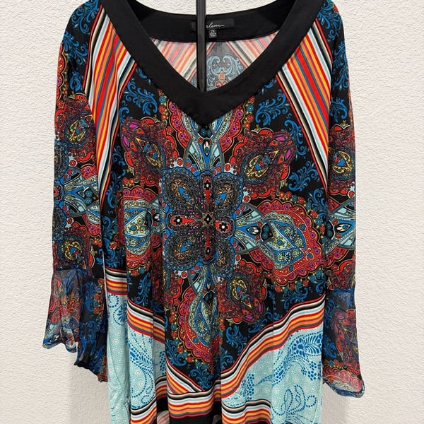 Caleesa Paisley Print V-Neck Tunic Top 2X